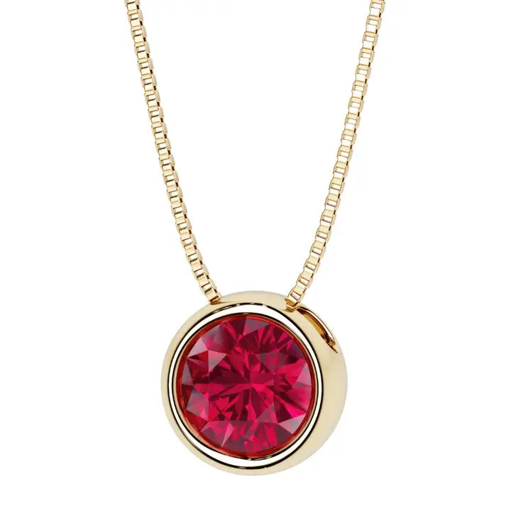 14k Gold 2.75Ct Round Bezel Ruby Sapphire Solitaire Pendant
