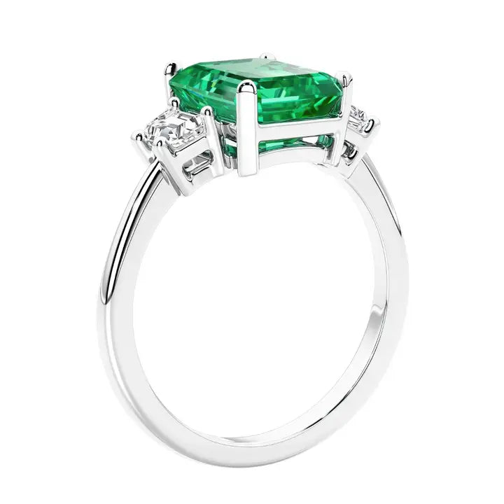 14k Gold Antique Emerald Cut Colombian Emerald, Diamond Ring