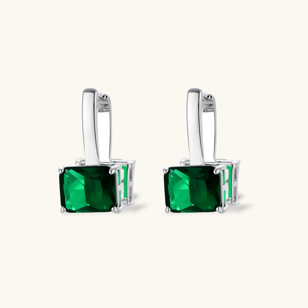 Modern square-cut cubic zirconia jewelry set with white gold plated chain, featuring emerald green or golden yellow stones.