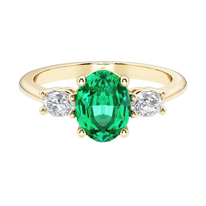 14k Solid Gold 1.25 Ct Oval Colombian Emerald & Diamond Ring
