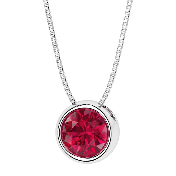 14k Gold 2.75Ct Round Bezel Ruby Sapphire Solitaire Pendant