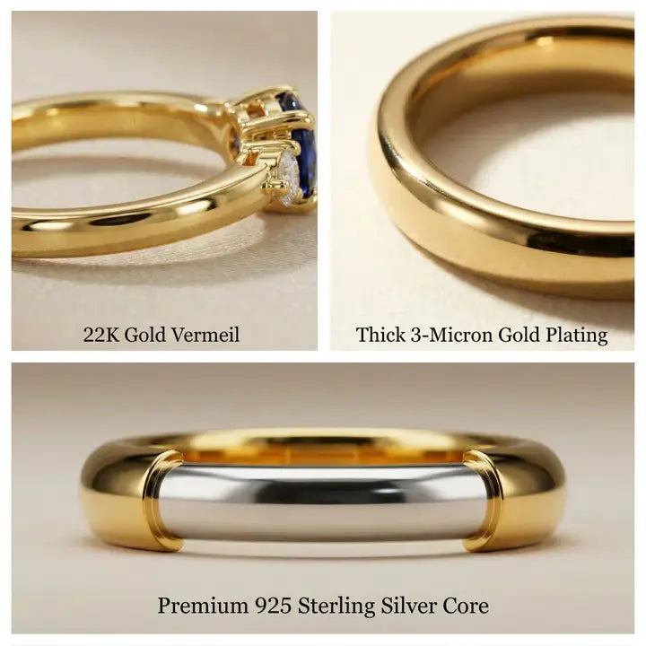 22k Gold Vermeil Emerald Split Band Fashion Ring