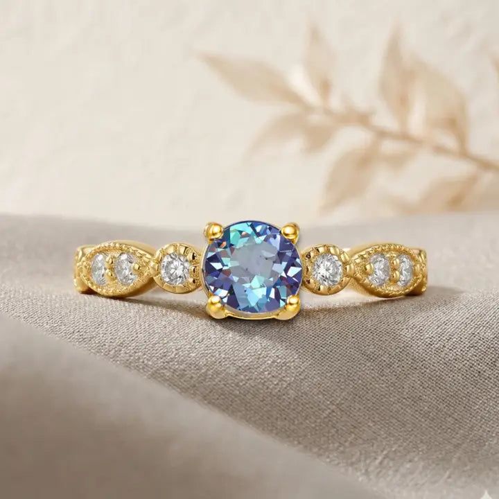 22k Gold Vermeil Alexandrite Round Solitaire Ring