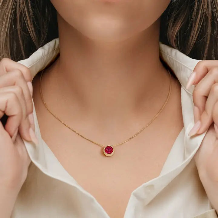 14k Gold 2.75Ct Round Bezel Ruby Sapphire Solitaire Pendant