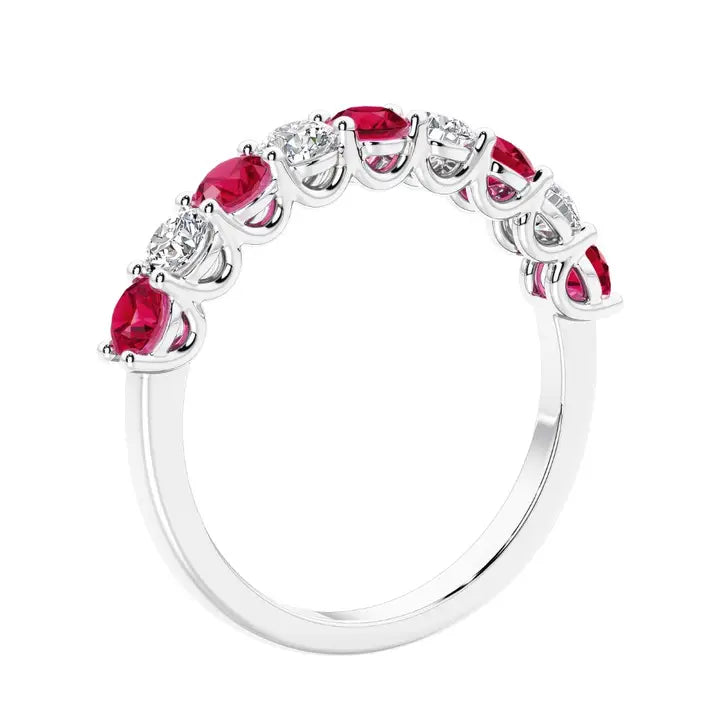 14k Gold 1.25Ctw Round Ruby & Diamond 9-Stone Ring