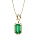 4Ct Emerald Cut Colombian Emerald Diamond Bezel Pendant 14k