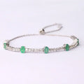 925 Sterling Silver Natural Emerald & White Zircon Bracele