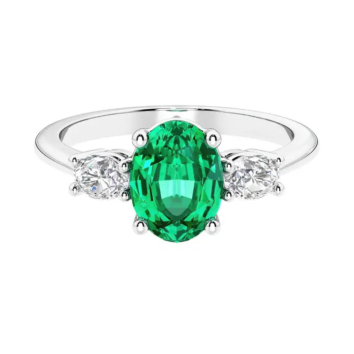 14k Solid Gold 1.25 Ct Oval Colombian Emerald & Diamond Ring