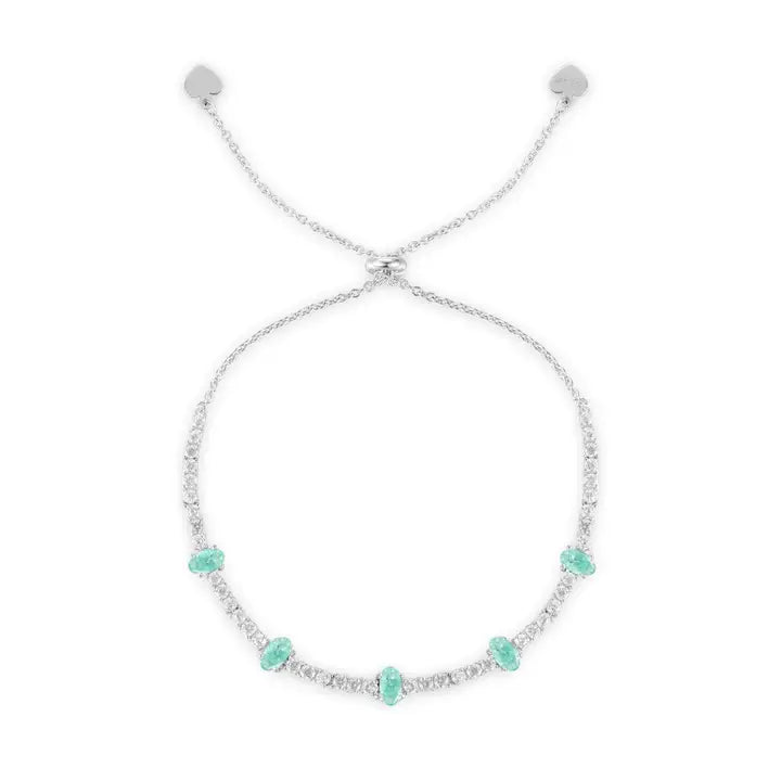 925 Sterling Silver Natural Emerald & White Zircon Bracele