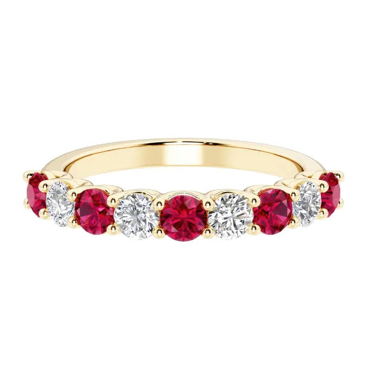 14k Gold 1.25Ctw Round Ruby & Diamond 9-Stone Ring