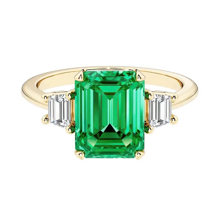 14k Gold Antique Emerald Cut Colombian Emerald, Diamond Ring