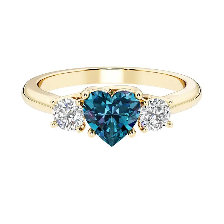 14k Gold Heart Alexandrite & Diamond Ring