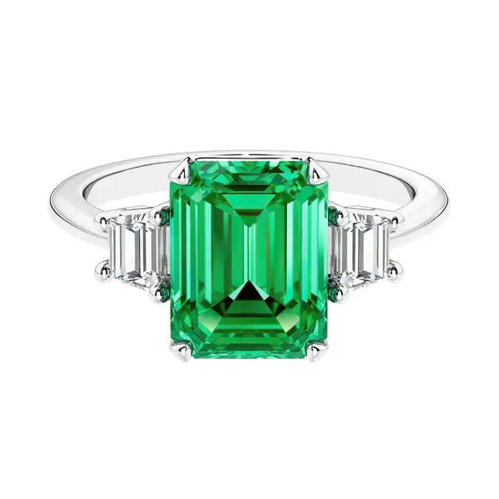 14k Gold Antique Emerald Cut Colombian Emerald, Diamond Ring