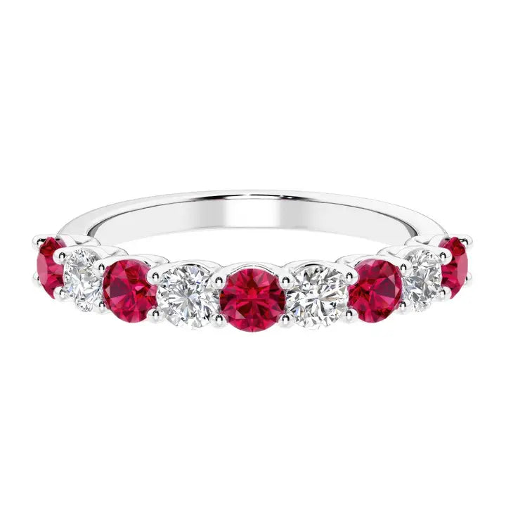 14k Gold 1.25Ctw Round Ruby & Diamond 9-Stone Ring
